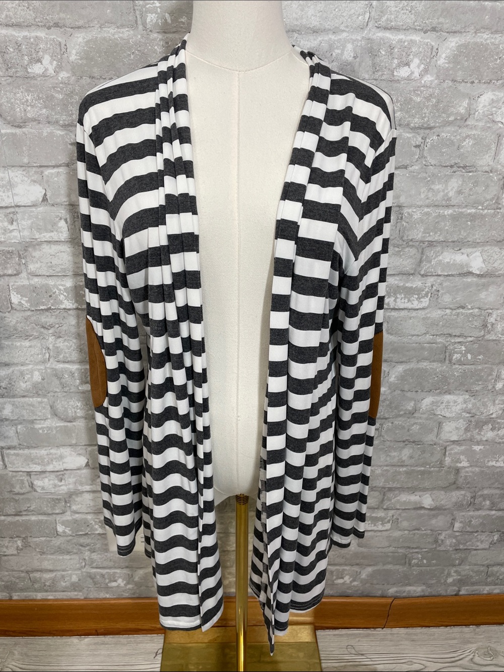 Merry Fun Elbow Patch Long Sleeve Striped Cardigan